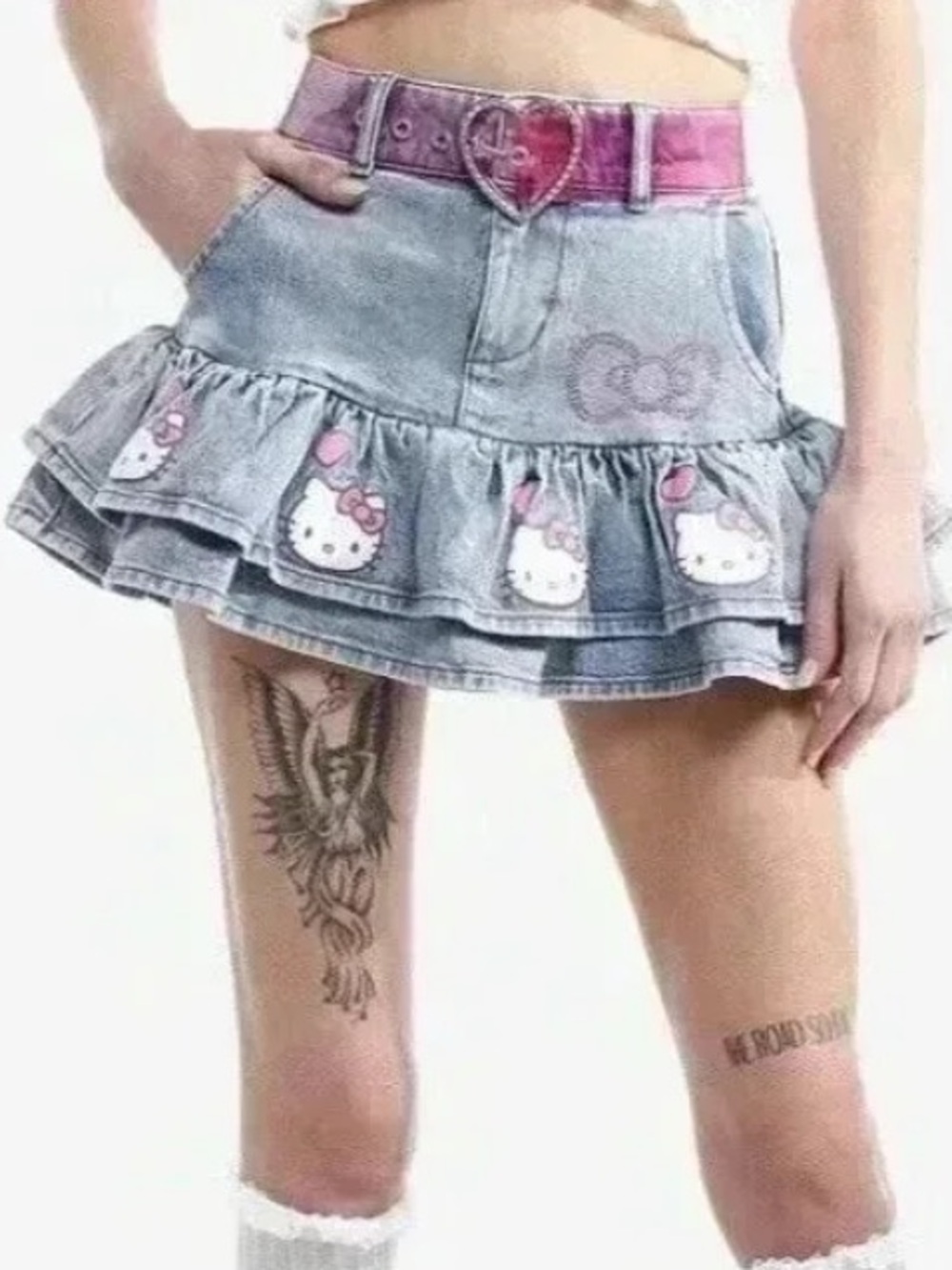 Hello Kitty Denim Ruffle Rhinestone Skirt Size MD - Picture 2 of 3